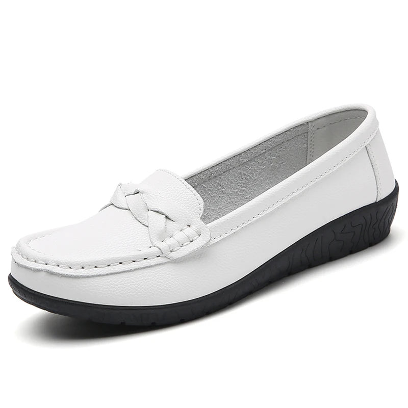 M&T Wear- New Soft Leather Flat Shoes Women's Loafers Flats Casual Shoes Women Footwear Female White Zapatos De Mujer