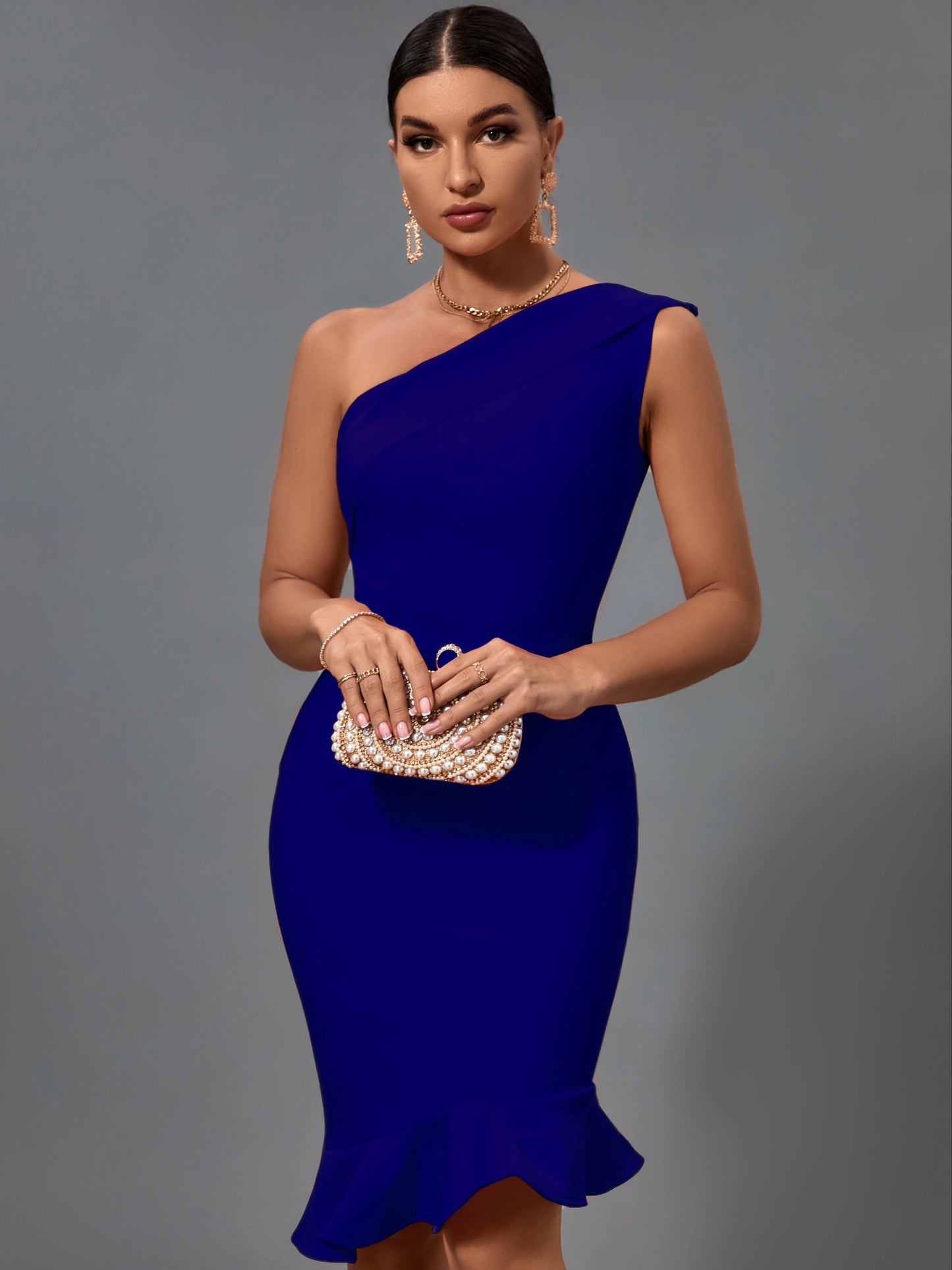 M&T Wear - Mermaid Midi Bandage Dress Women Black Bodycon Dress Evening Party Elegant Sexy One Shoulder Birthday Club Outfit 2023 Summer