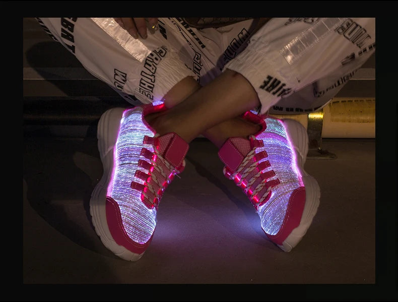M&T Wear - Women LED Shoes Light Up Sneakers USB Recharging Fiber OPTIC Cloth Elastic Sole Glowing Luminous Flashing Luxury Party Shoes