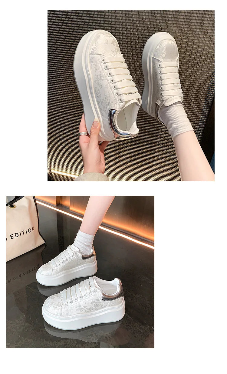 M&T Wear - Women Shoe Spring Autumn Casual Flats Female Thick Sole Breathable White Vulcanized Shoes