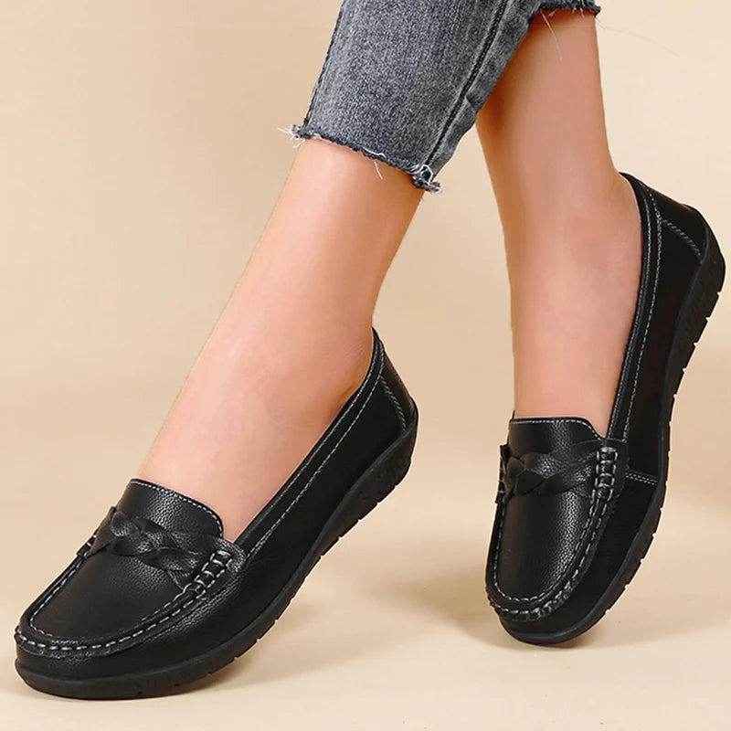 M&T Wear- New Soft Leather Flat Shoes Women's Loafers Flats Casual Shoes Women Footwear Female White Zapatos De Mujer