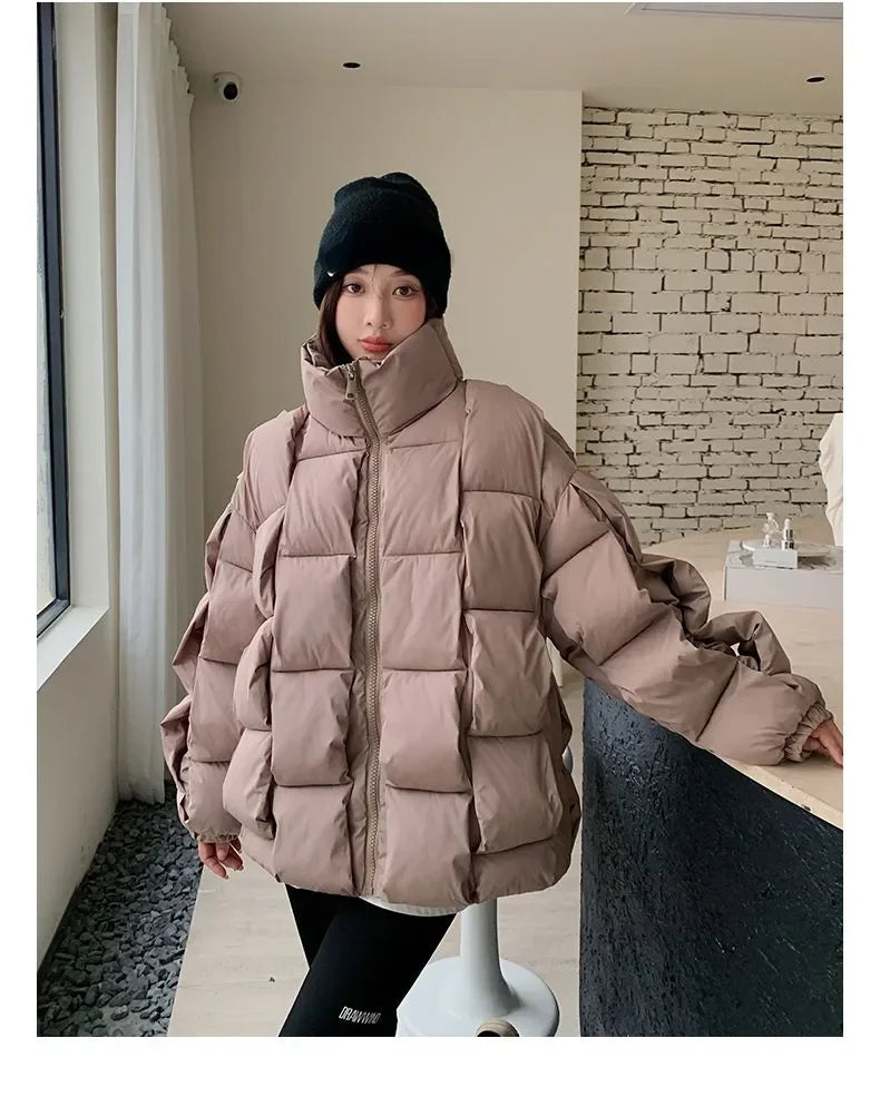 M&T Wear - Winter Jacket for Women Three-dimensional Plaid Woven Fashion Coat Solid High Street Warm and Thick 2023 Winter New Down Jacket