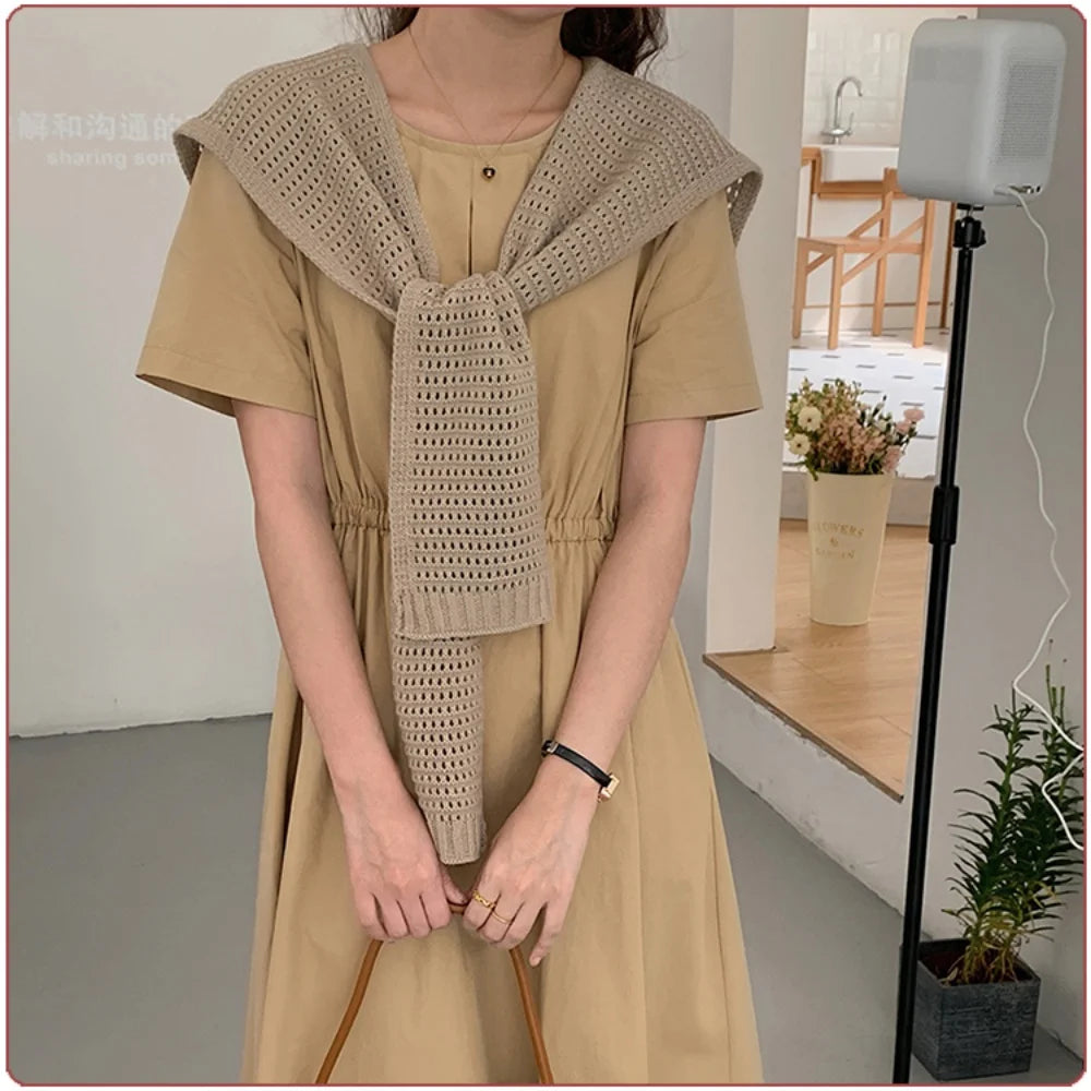 M&T Wear - Korean Knitted Shawl Winter Air Conditioning Fake Collar Neck Guard Knit Thin Knotted Cape Shoulder Warm Scarf For Women