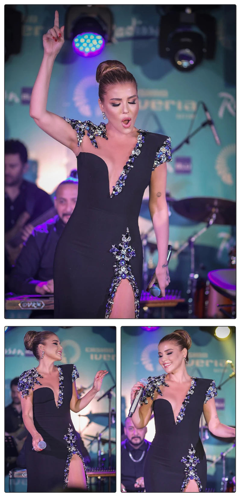 M&T Wear - VC Colorful Diamonds Bandage Long Dress Crystal Side Mesh