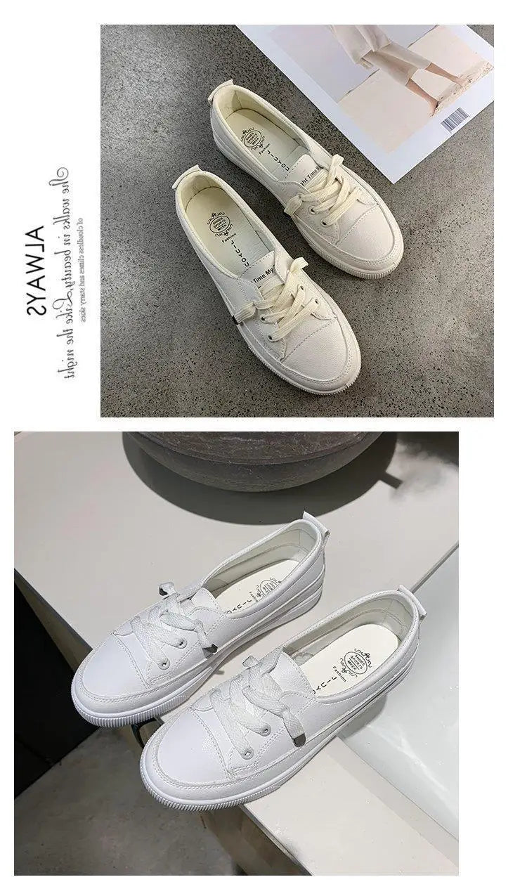 M&T Wear - Women's Shoes New PU Leather Comfortable Casual Sports Shoes Fashionable Versatile Flat White Shoes