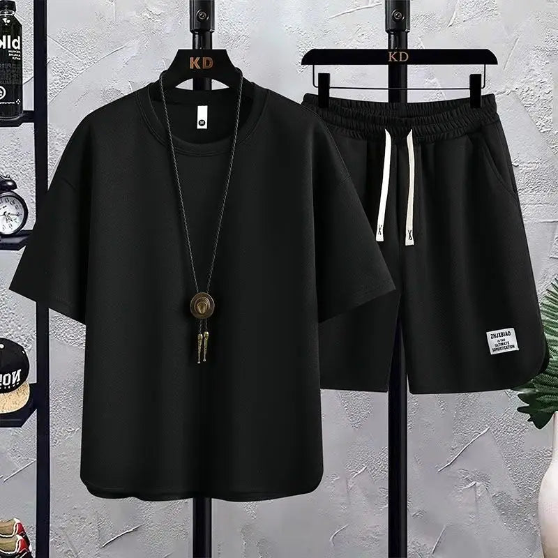 M&T Wear - Men's New Summer Suit 2025 Korean Casual T-shirt + Shorts Suit Men's Tracksuit Solid Color Tracksuit Loose Suit Two-piece Set
