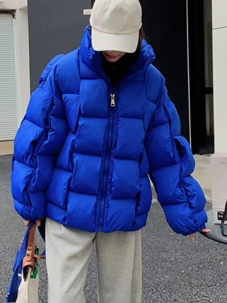 M&T Wear - Winter Jacket for Women Three-dimensional Plaid Woven Fashion Coat Solid High Street Warm and Thick 2023 Winter New Down Jacket