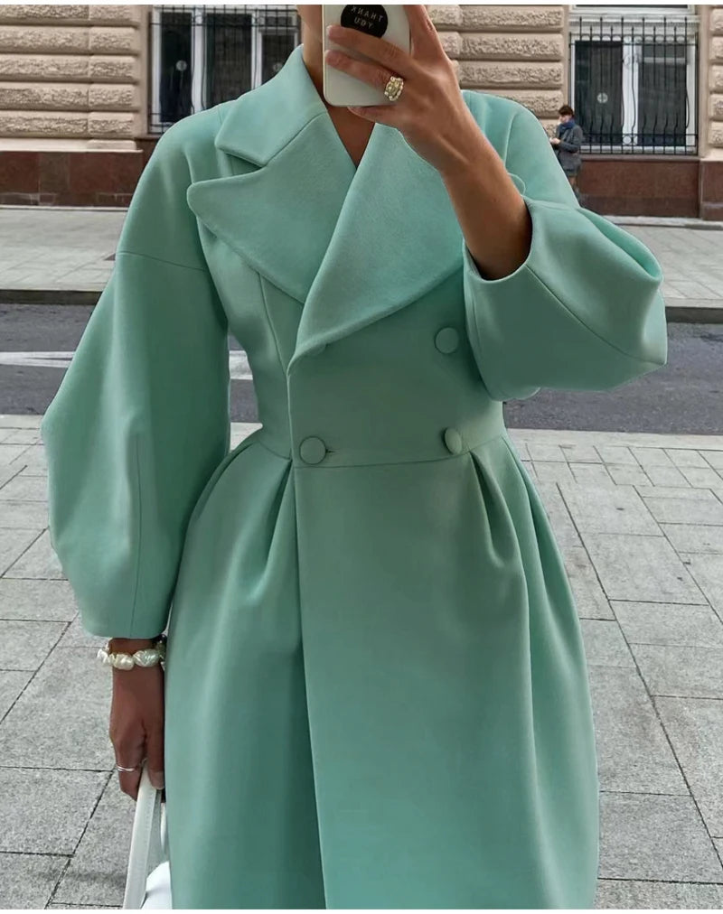 M&T Wear - Winter Coat For Women Fashion Solid Loose Lapel Double Breasted Trench Vintage Long Sleeve Jackets Warm Thick Woman New In Coats