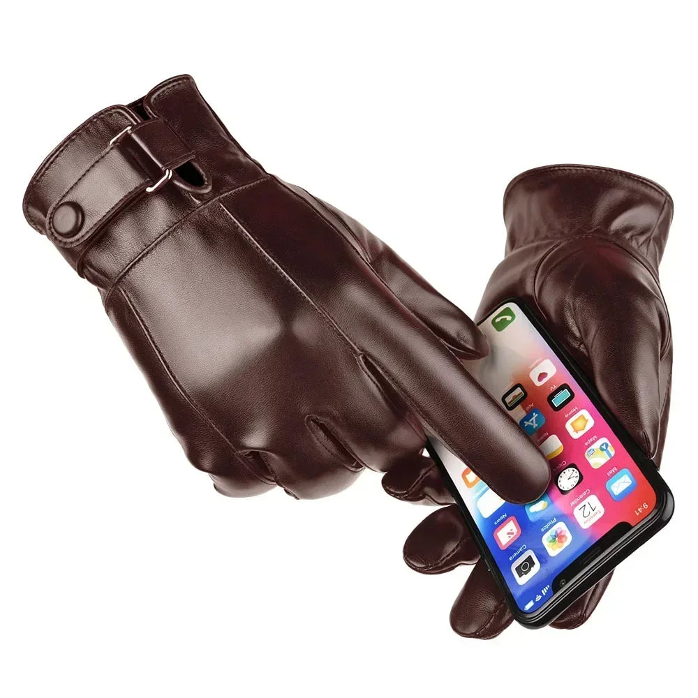 M&T Wear - Winter Gloves For Men Genuine Leather Gloves Outdoor Cycling Black Real Sheepskin Keep Warm Driving Motorcycle Gloves