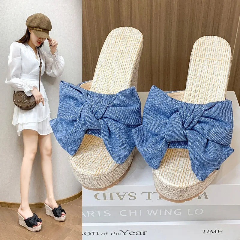 M&T Wear - Women Fashion Casual Party Club Shoes Bowknot Design Platform Wedge Slippers Sandals Women Summer Fashion Flip Flops
