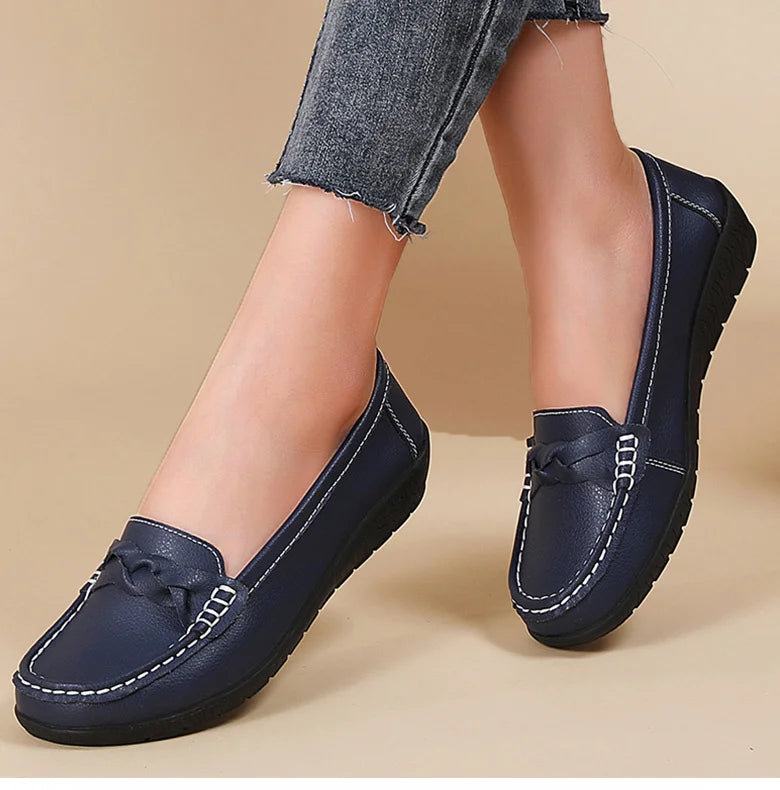 M&T Wear- New Soft Leather Flat Shoes Women's Loafers Flats Casual Shoes Women Footwear Female White Zapatos De Mujer
