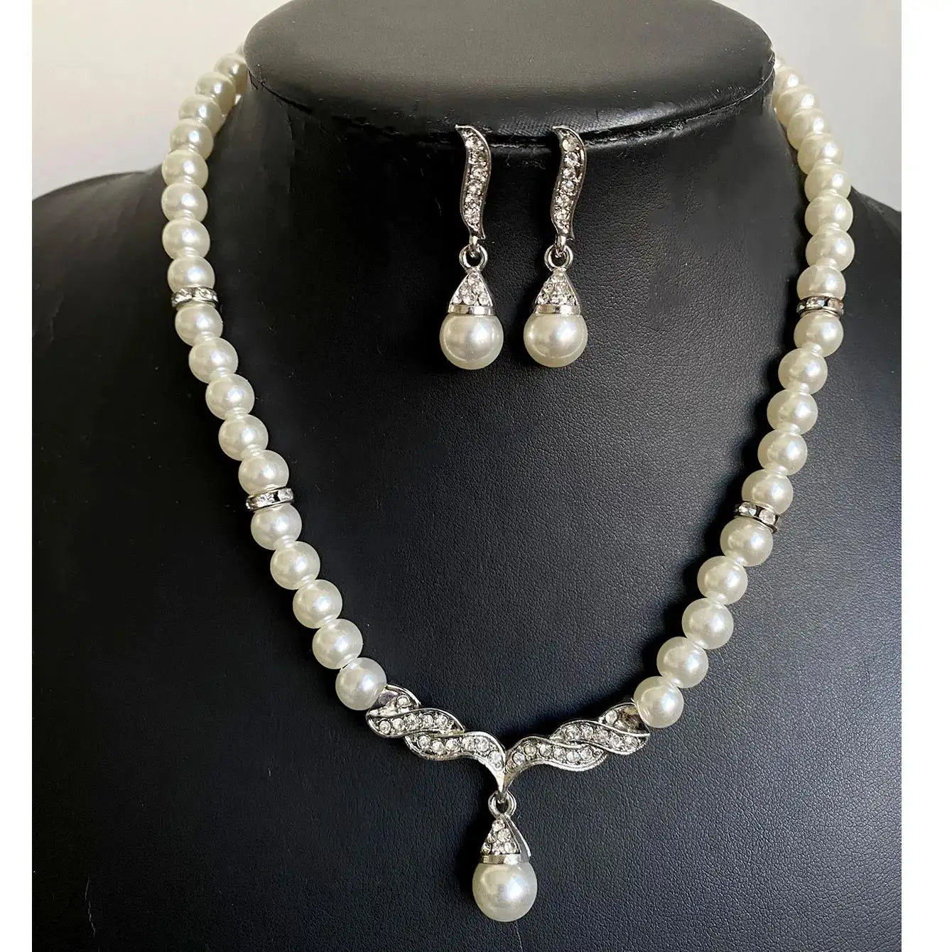 M&T Wear - Pearl and Crystal Wedding Jewelry Set for Women