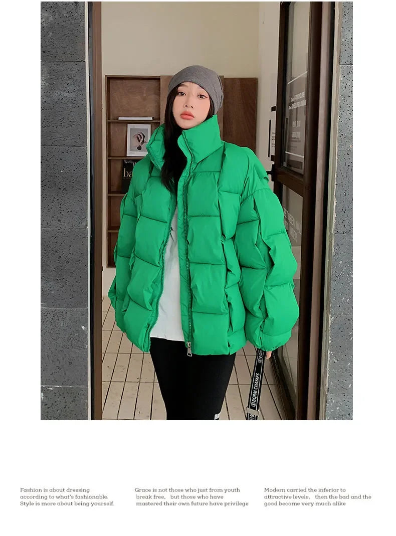 M&T Wear - Winter Jacket for Women Three-dimensional Plaid Woven Fashion Coat Solid High Street Warm and Thick 2023 Winter New Down Jacket
