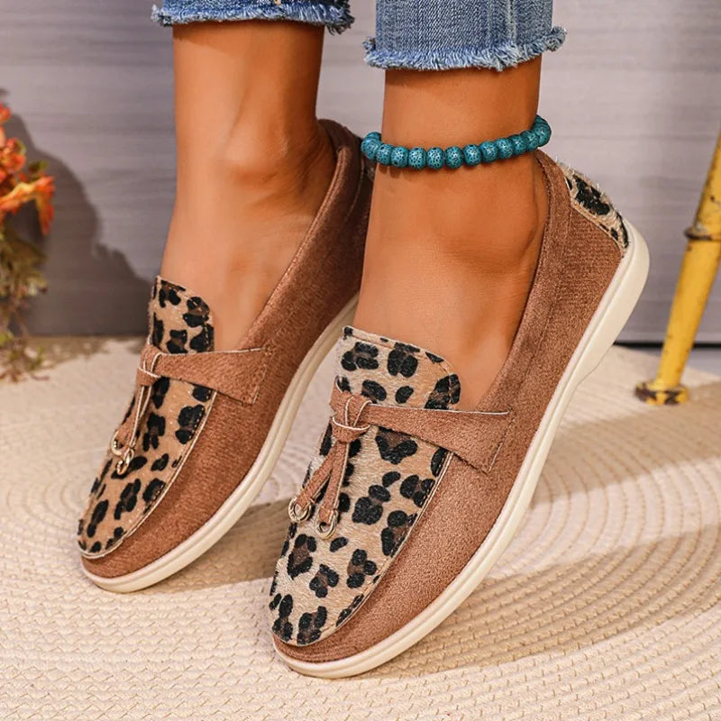 M&T Wear- Women Casual Shoes 2025 New Fashion Loafers Large Size Casual Medium Heel Sneakers Women Round Toe Leopard Print Slip-On Shoes