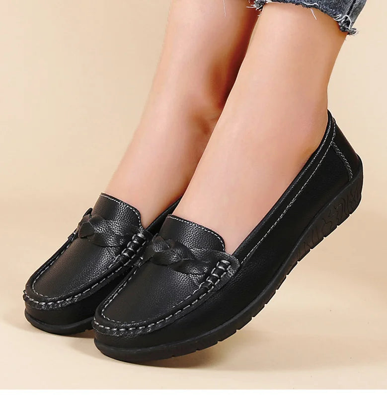 M&T Wear- New Soft Leather Flat Shoes Women's Loafers Flats Casual Shoes Women Footwear Female White Zapatos De Mujer