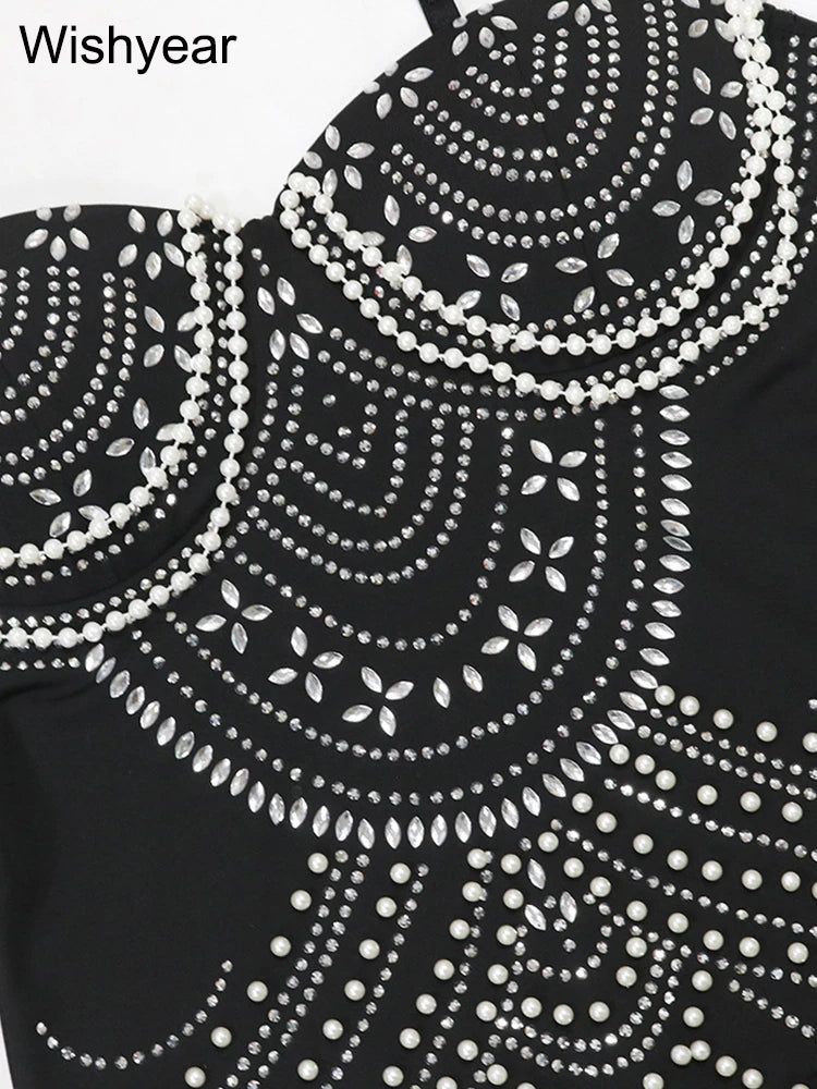 M&T Wear - New Luxury Sparkly Crystal Rhinestone Pearl Celebrities Gown Brown Dress Woman Strap Evening Party Birthday Prom Wedding Vestido