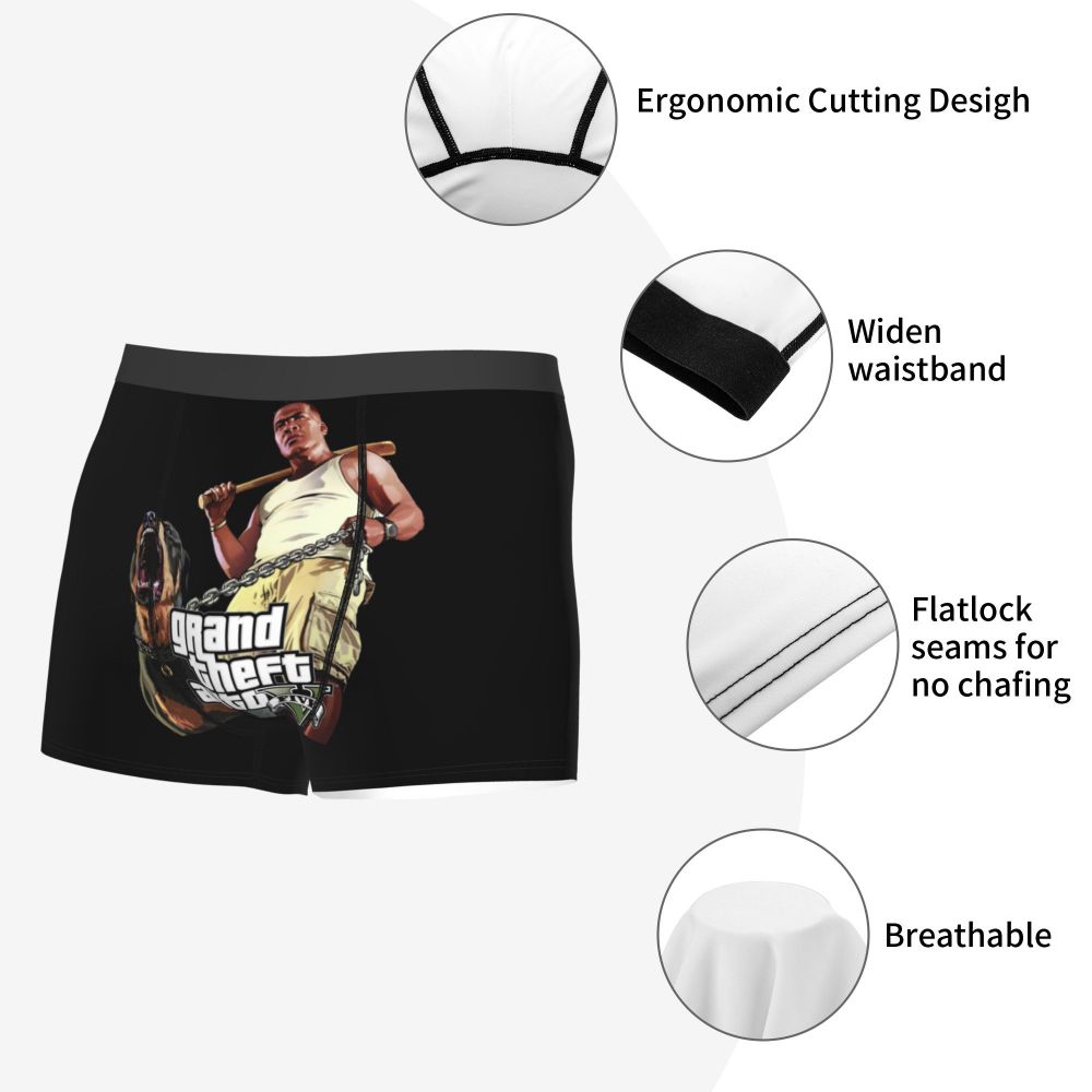 M&T Wear - Custom Grand Theft Auto Adventure Game Underwear Men Breathable GTA Boxer Briefs Shorts Panties Soft Underpants For Homme