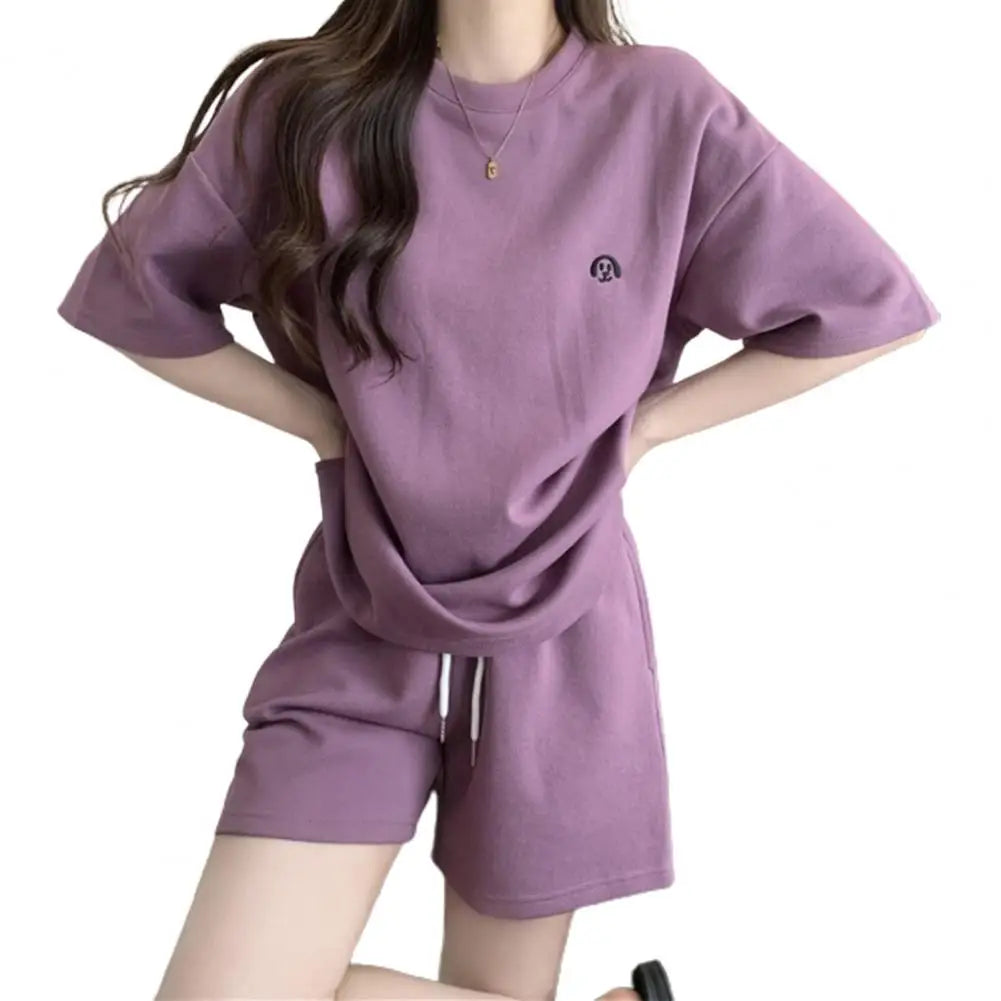 M&T Wear - Women Tracksuit Women's Summer Tracksuit Set O Neck Short Sleeve T-shirt Drawstring Elastic Waist Shorts Sporty for Ladies