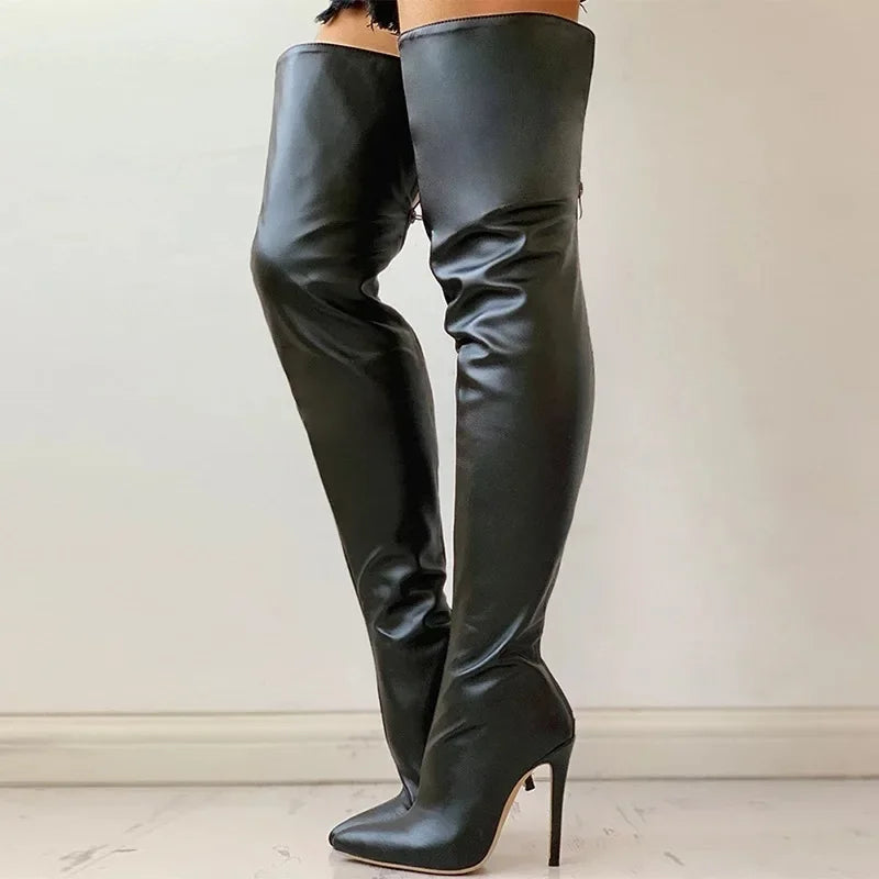 M&T Wear - Women's Boots Platform Boots Autumn Black High Heels Boots New Sexy Over Knee Boot Pointed Zip Party Shoes Plus Size Women Shoes