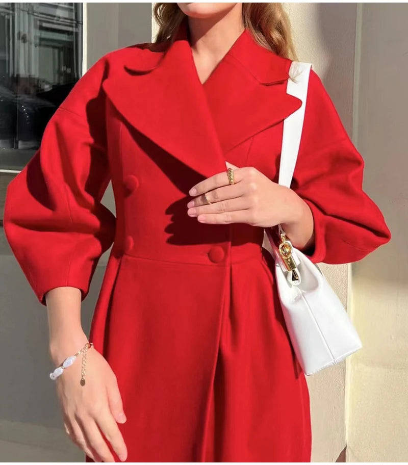 M&T Wear - Winter Coat For Women Fashion Solid Loose Lapel Double Breasted Trench Vintage Long Sleeve Jackets Warm Thick Woman New In Coats