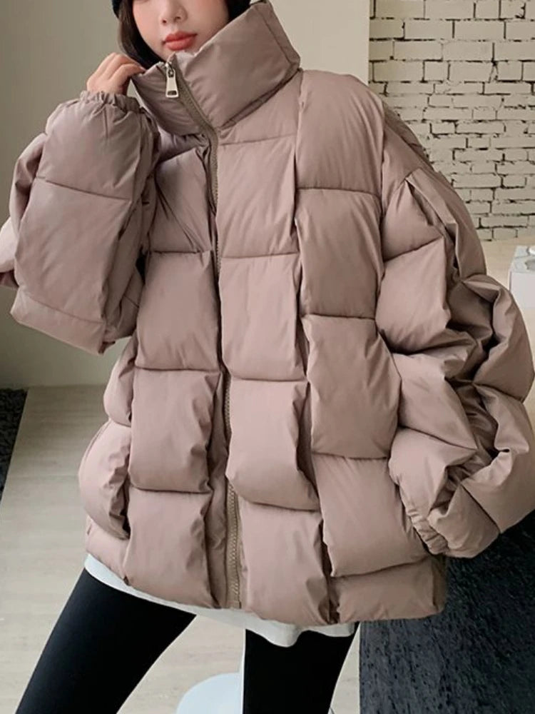 M&T Wear - Winter Jacket for Women Three-dimensional Plaid Woven Fashion Coat Solid High Street Warm and Thick 2023 Winter New Down Jacket