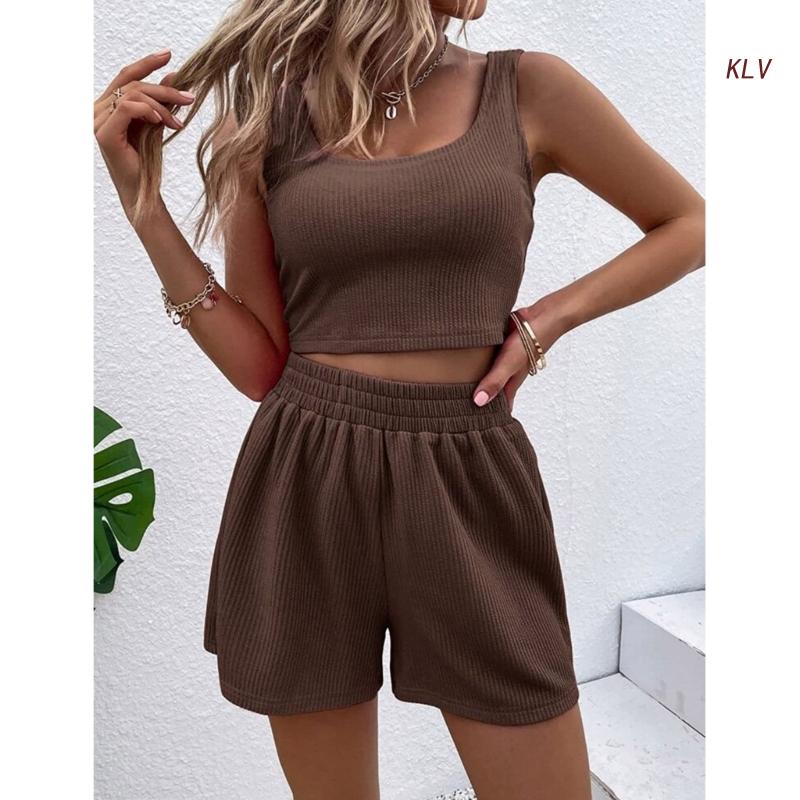 M&T Wear - Women Tracksuit Set 2 Piece Two Piece Outfits For Women Sexy Shorts Set Ribbed Top And Shorts Set Lounge Set