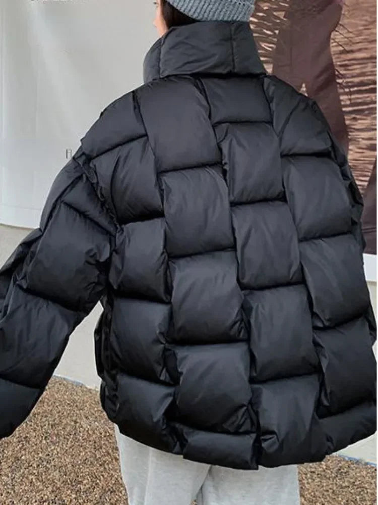 M&T Wear - Winter Jacket for Women Three-dimensional Plaid Woven Fashion Coat Solid High Street Warm and Thick 2023 Winter New Down Jacket