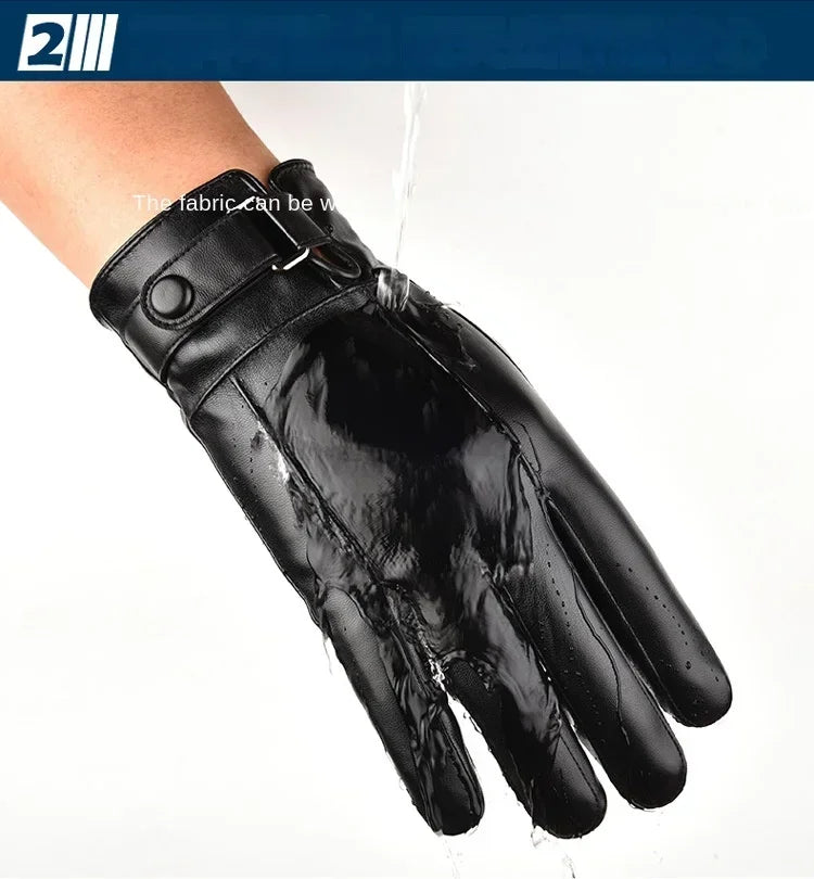 M&T Wear - Winter Gloves For Men Genuine Leather Gloves Outdoor Cycling Black Real Sheepskin Keep Warm Driving Motorcycle Gloves