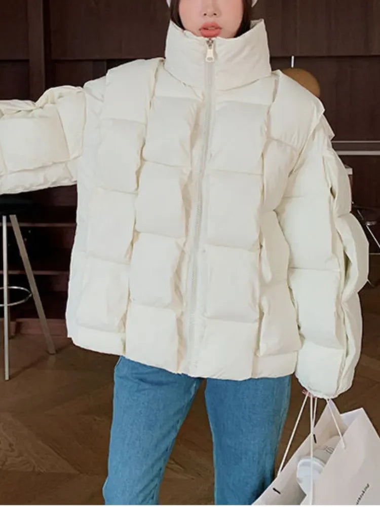M&T Wear - Winter Jacket for Women Three-dimensional Plaid Woven Fashion Coat Solid High Street Warm and Thick 2023 Winter New Down Jacket