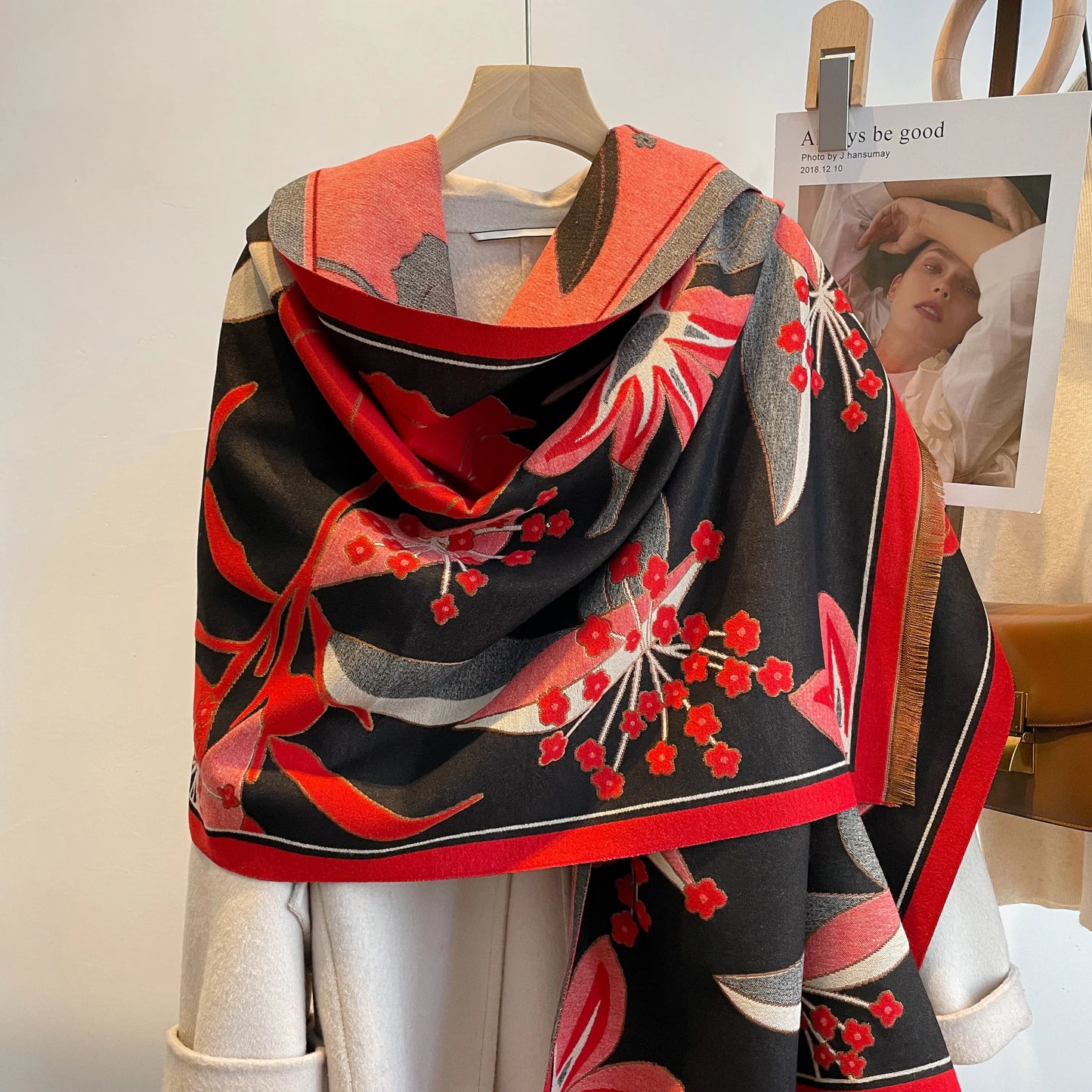 M&T Wear - Shawl Pashmina Thick Winter Warm Blanket Poncho Stoles Print Cashmere Scarf Women Travel Wraps Bufanda Female 2023 Luxury