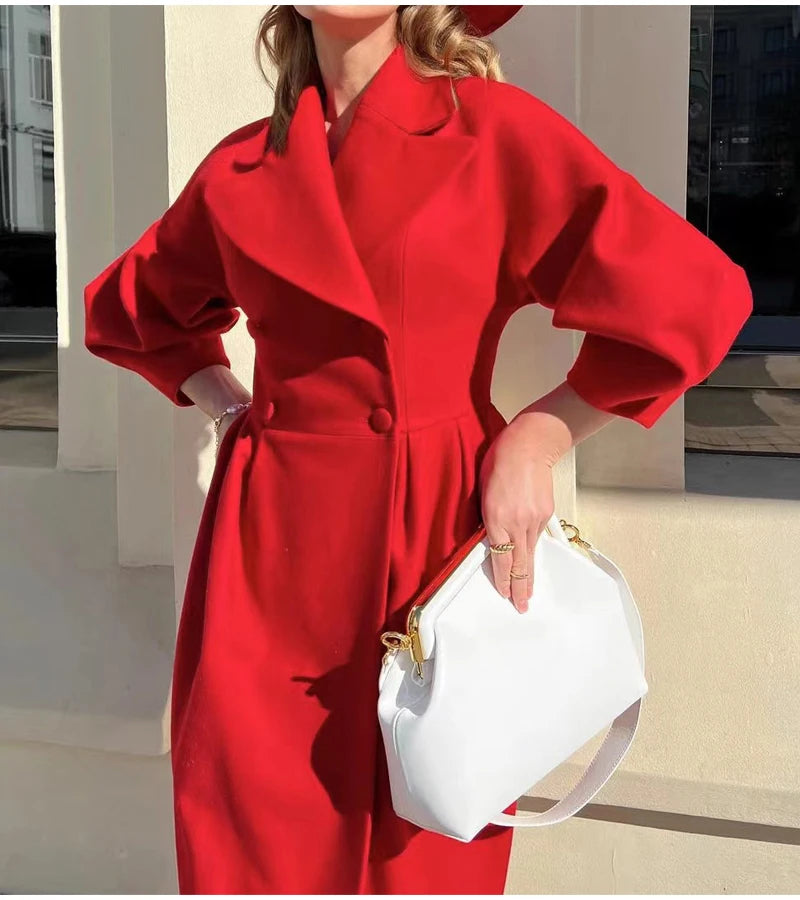 M&T Wear - Winter Coat For Women Fashion Solid Loose Lapel Double Breasted Trench Vintage Long Sleeve Jackets Warm Thick Woman New In Coats