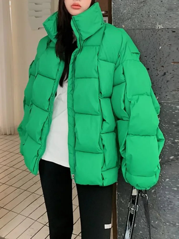 M&T Wear - Winter Jacket for Women Three-dimensional Plaid Woven Fashion Coat Solid High Street Warm and Thick 2023 Winter New Down Jacket