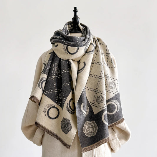 M&T Wear - Luxury Designer Brand Winter Blanket Scarf Shawls for Women Warm Pashmina Cashmere Exquisite Floral Print Large Wrap Long Foular