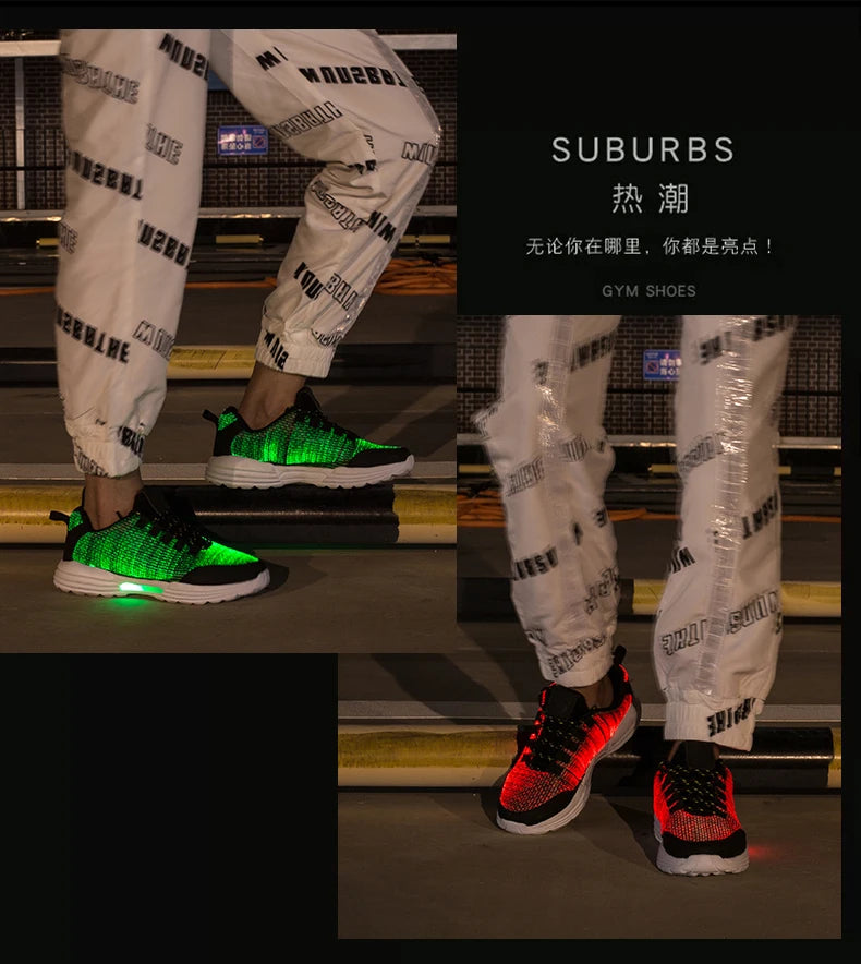 M&T Wear - Women LED Shoes Light Up Sneakers USB Recharging Fiber OPTIC Cloth Elastic Sole Glowing Luminous Flashing Luxury Party Shoes