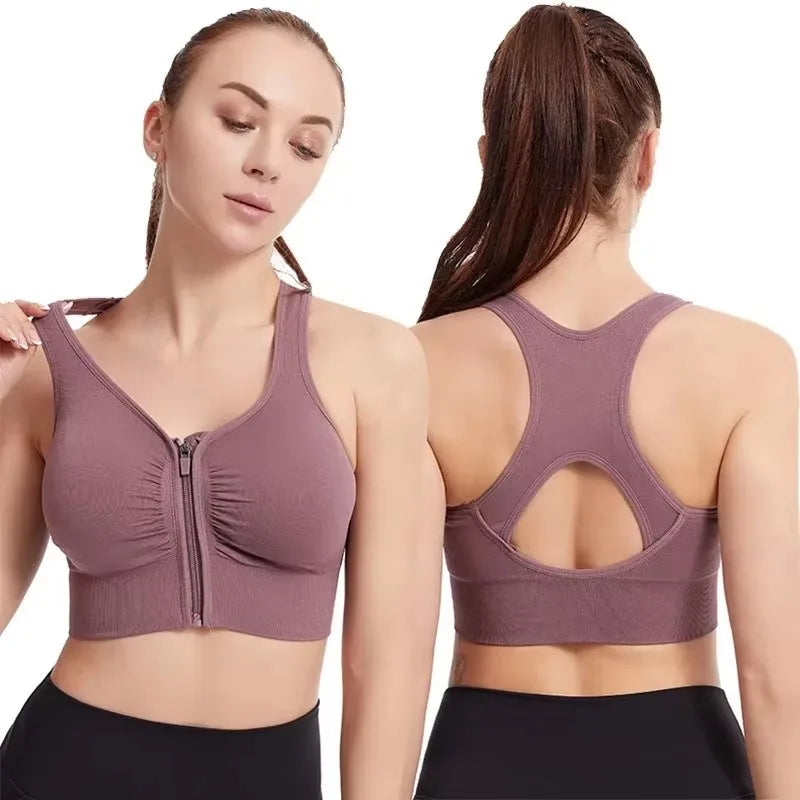 M&T Wear - Women's sports bra fitness top front zipper design sports vest fashionable bra yoga gym sports bra