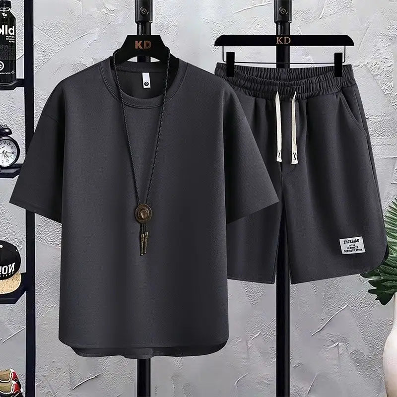 M&T Wear - Men's New Summer Suit 2025 Korean Casual T-shirt + Shorts Suit Men's Tracksuit Solid Color Tracksuit Loose Suit Two-piece Set