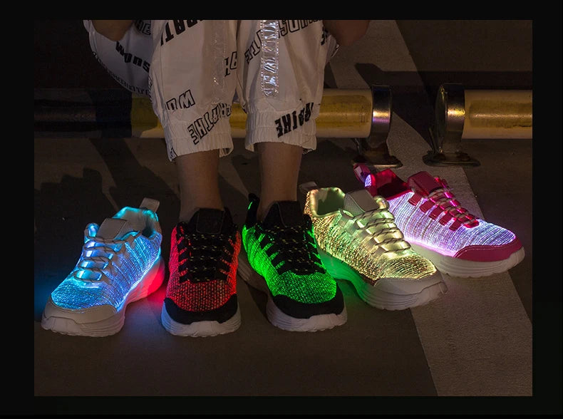 M&T Wear - Women LED Shoes Light Up Sneakers USB Recharging Fiber OPTIC Cloth Elastic Sole Glowing Luminous Flashing Luxury Party Shoes