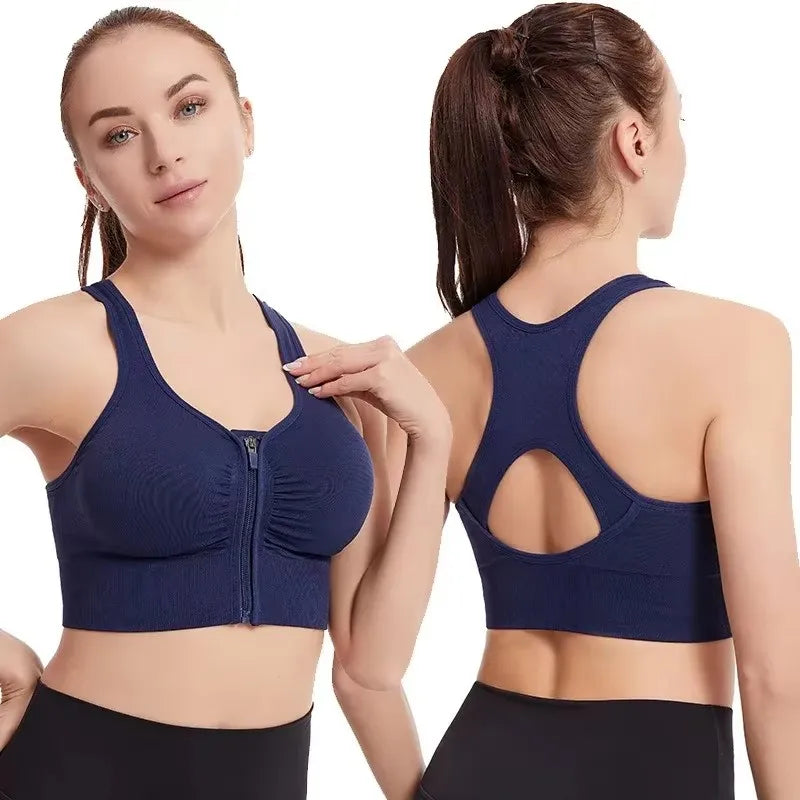M&T Wear - Women's sports bra fitness top front zipper design sports vest fashionable bra yoga gym sports bra