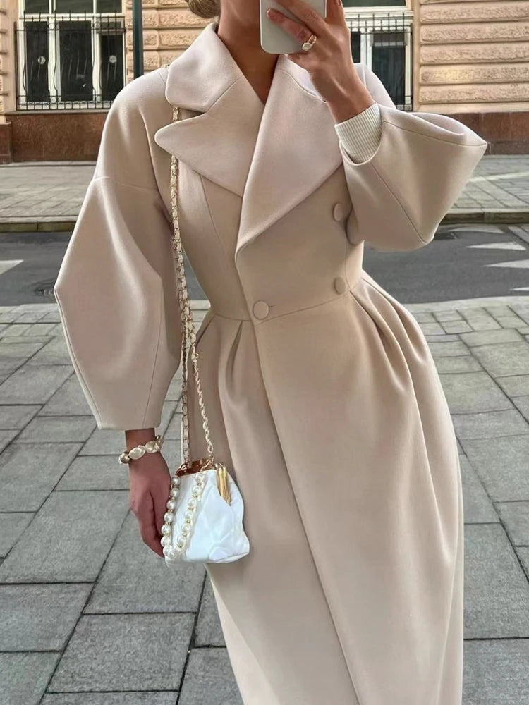 M&T Wear - Winter Coat For Women Fashion Solid Loose Lapel Double Breasted Trench Vintage Long Sleeve Jackets Warm Thick Woman New In Coats
