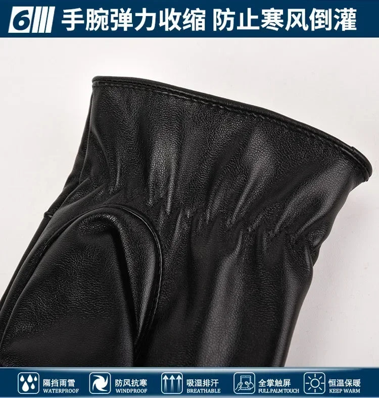 M&T Wear - Winter Gloves For Men Genuine Leather Gloves Outdoor Cycling Black Real Sheepskin Keep Warm Driving Motorcycle Gloves