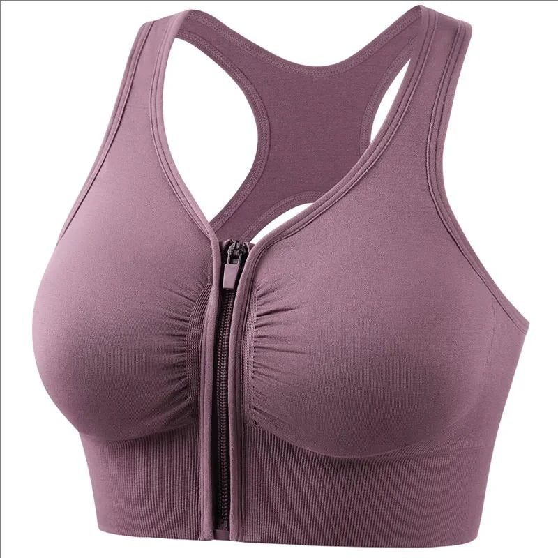 M&T Wear - Women's sports bra fitness top front zipper design sports vest fashionable bra yoga gym sports bra