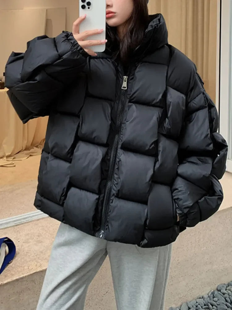 M&T Wear - Winter Jacket for Women Three-dimensional Plaid Woven Fashion Coat Solid High Street Warm and Thick 2023 Winter New Down Jacket