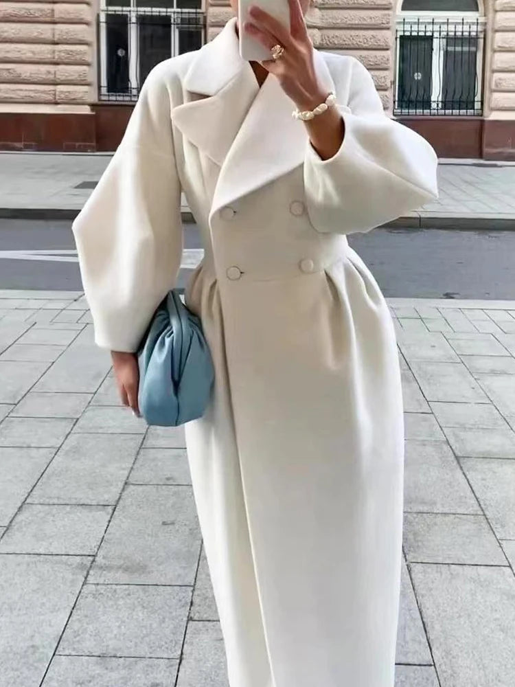 M&T Wear - Winter Coat For Women Fashion Solid Loose Lapel Double Breasted Trench Vintage Long Sleeve Jackets Warm Thick Woman New In Coats