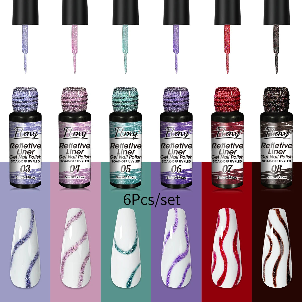 M&T Wear - Gel Liner Nail Art Set | 6 Colors Nail Design Polish Kit (5ml Each)