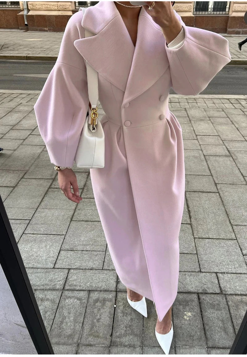 M&T Wear - Winter Coat For Women Fashion Solid Loose Lapel Double Breasted Trench Vintage Long Sleeve Jackets Warm Thick Woman New In Coats