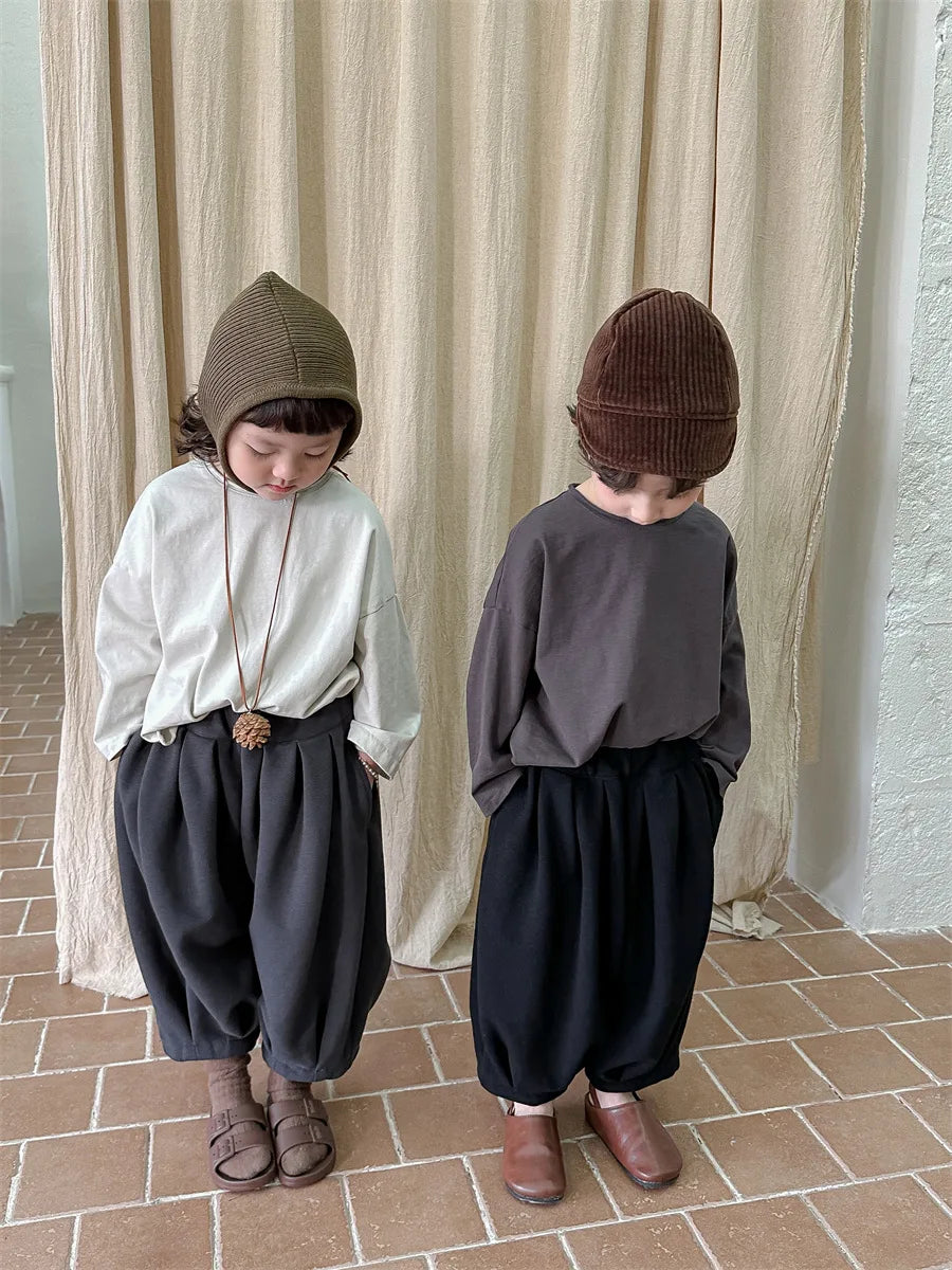 M&T Wear - Korean Children's Clothes 2025 Kids Boys 0-3Y Baby Girls Cotton Solid Color Long Sleeve Loose Fit Base Layer Soft Wear Top