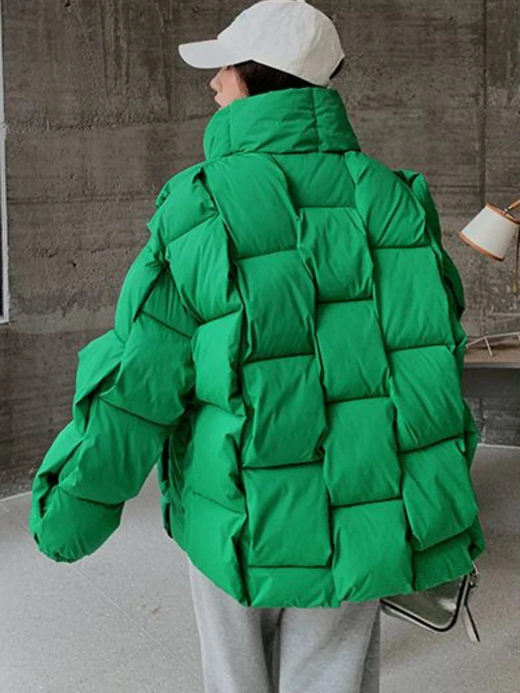 M&T Wear - Winter Jacket for Women Three-dimensional Plaid Woven Fashion Coat Solid High Street Warm and Thick 2023 Winter New Down Jacket