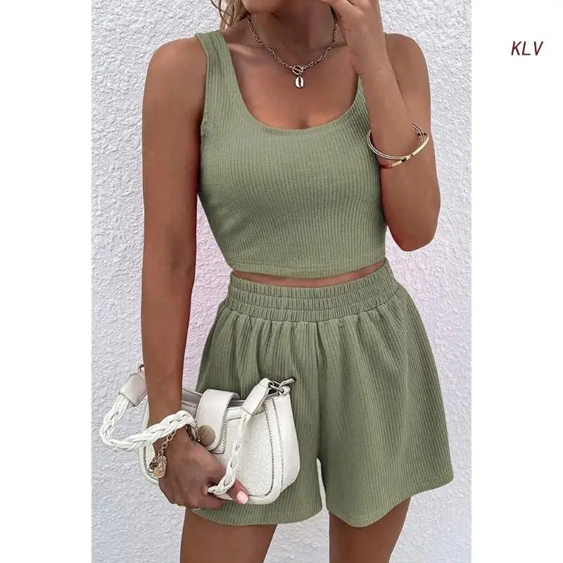 M&T Wear - Women Tracksuit Set 2 Piece Two Piece Outfits For Women Sexy Shorts Set Ribbed Top And Shorts Set Lounge Set