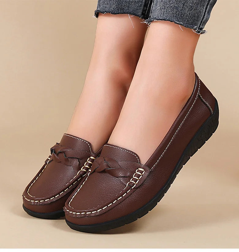 M&T Wear- New Soft Leather Flat Shoes Women's Loafers Flats Casual Shoes Women Footwear Female White Zapatos De Mujer