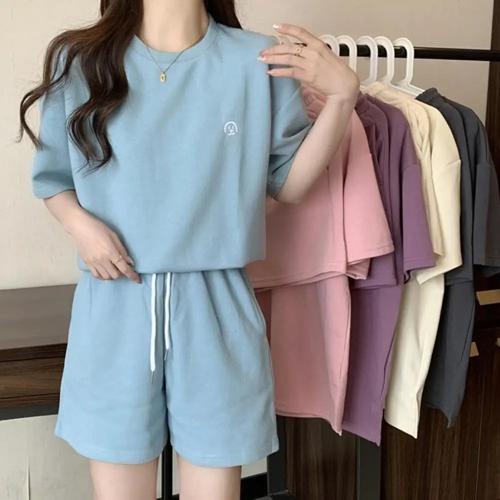 M&T Wear - Women Tracksuit Women's Summer Tracksuit Set O Neck Short Sleeve T-shirt Drawstring Elastic Waist Shorts Sporty for Ladies